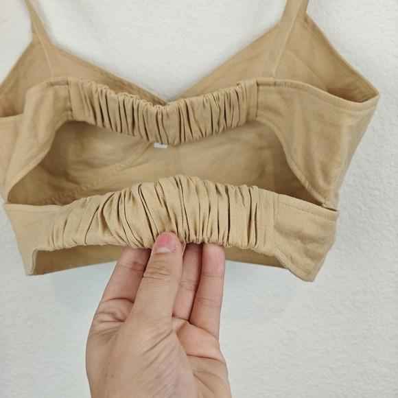 Derek Lam 10 Crosby Linen Gianna Wrap Bustier Tan Crop Top Size 8 Women's - Picture 15 of 15